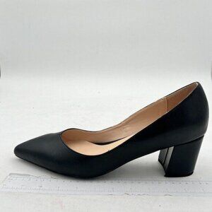 FOWT Black Ladies Pointed Toe Chunky Heel Pumps Simple Style Slip On Shoes